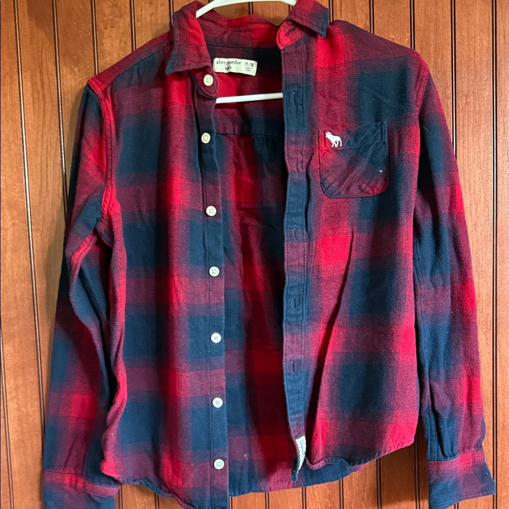 Abercrombie & Fitch Red and Navy Plaid Shirt